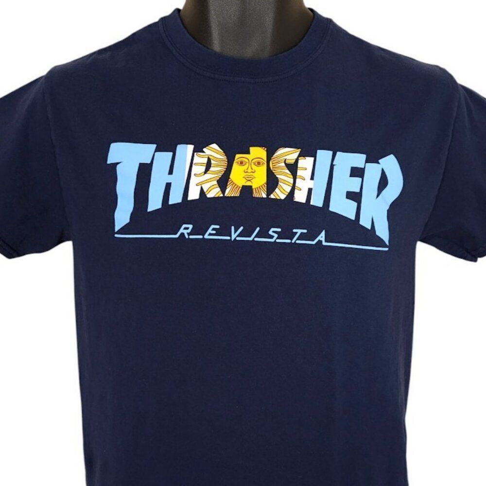 Thrasher Magazine T Shirt Mens Size Small Blue Revista Skater Skateboarding